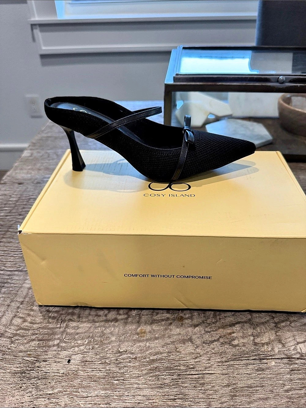 Cosy Island Black Pointed-Toe Slingback Heels 5.6